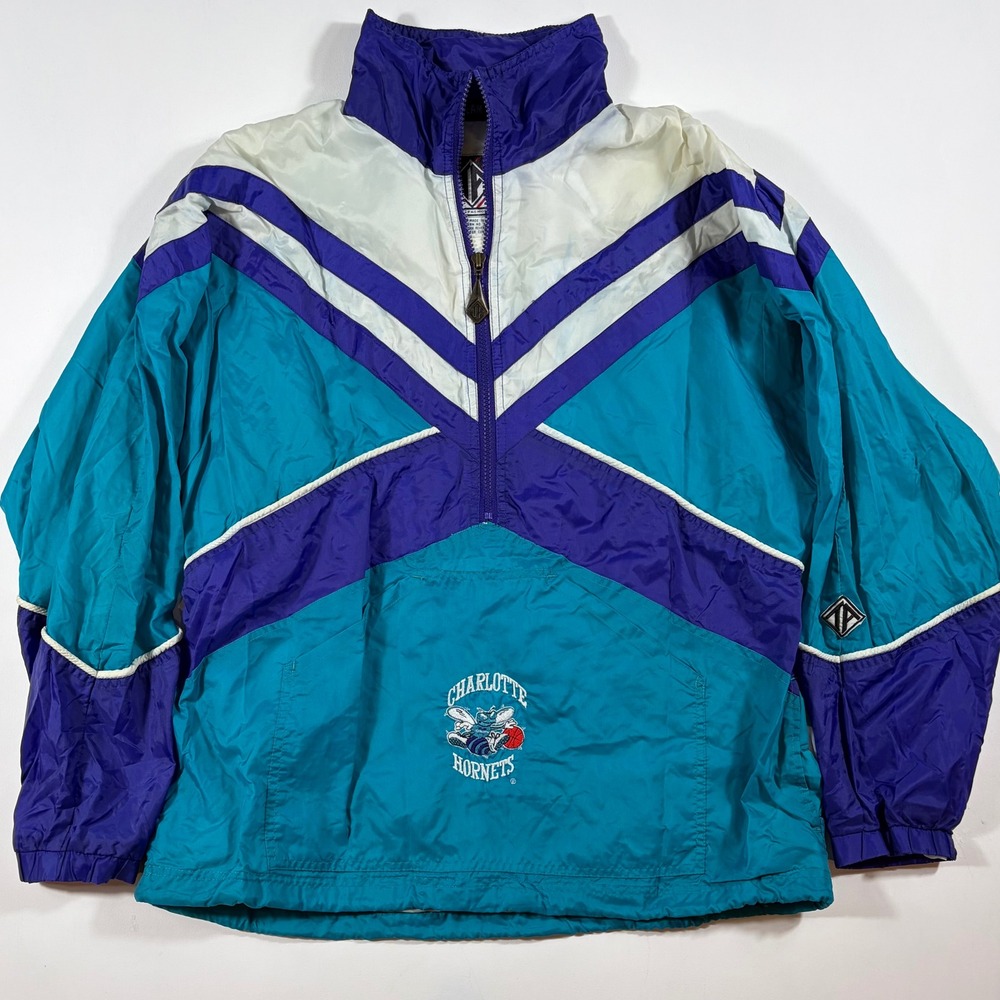 Charlotte Hornets NBA Team Windbreaker Mens XL Athletics Retro Teal Purple VTG